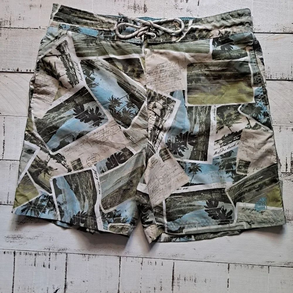 Caribbean Joe Island Supply Co Swim Trunks Island Print Large